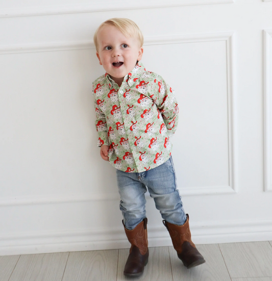 Ho Ho Howdy Green Button Down