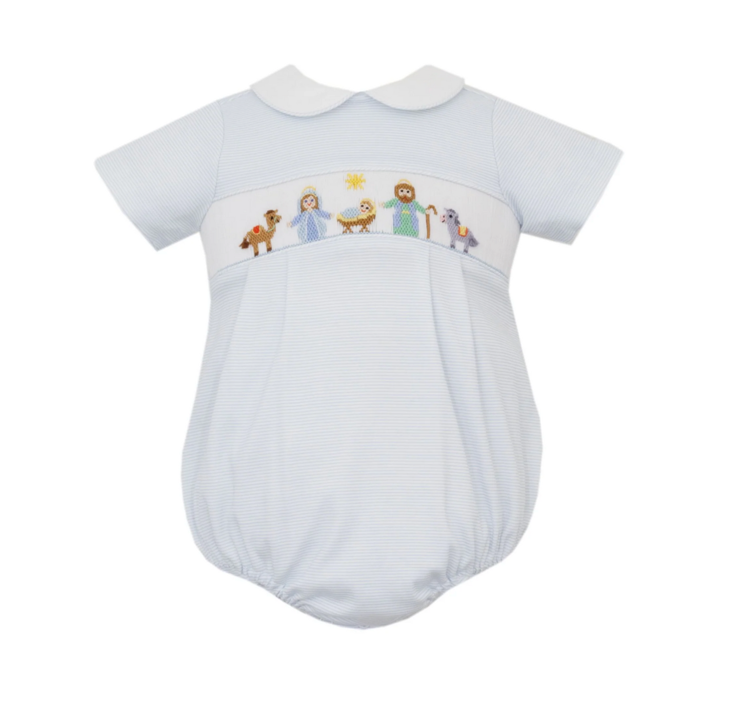 Light Blue Knit Stripe Nativity Bubble