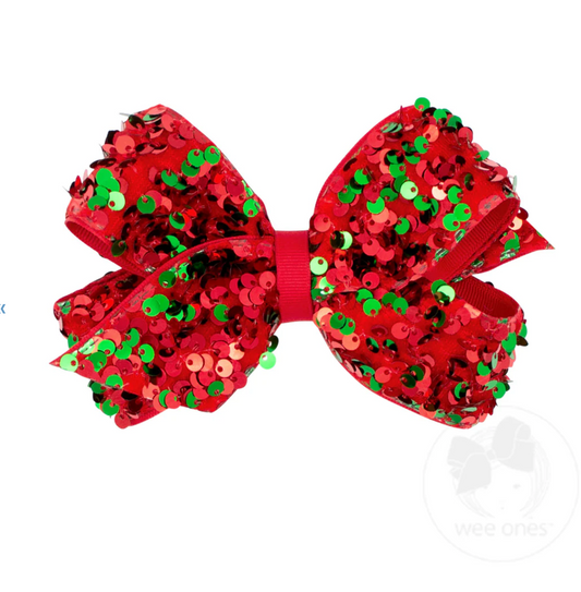 Medium Red Velvet Sequin Hair Bow