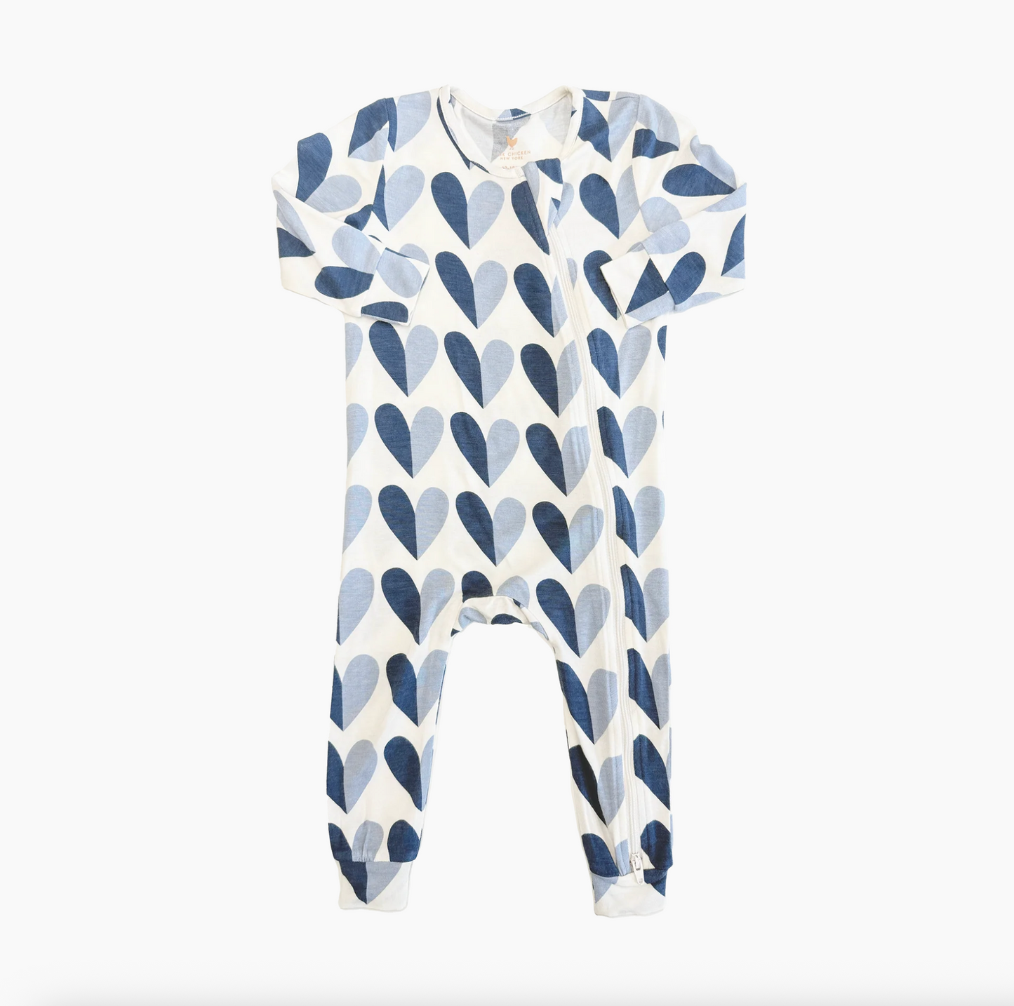 Pink Chicken Baby Bamboo Romper - Blue Half Hearts