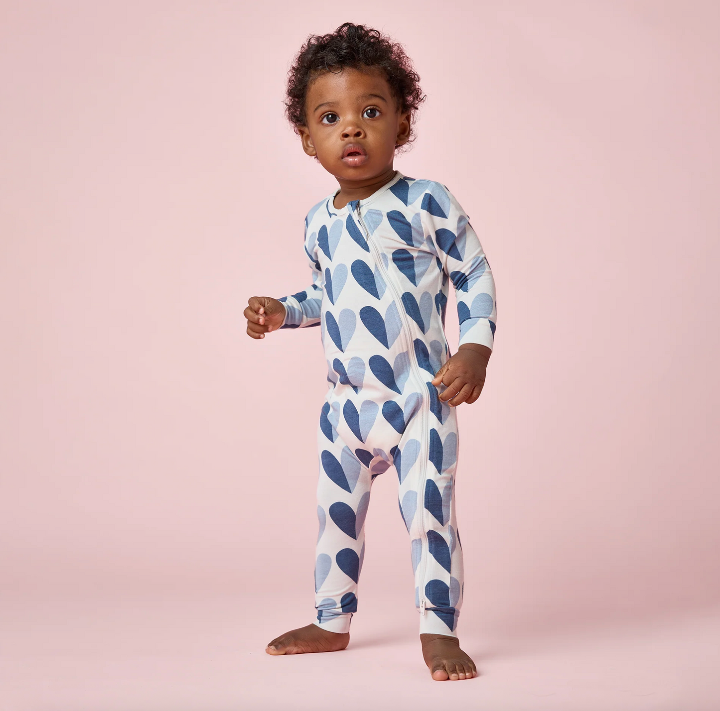 Pink Chicken Baby Bamboo Romper - Blue Half Hearts