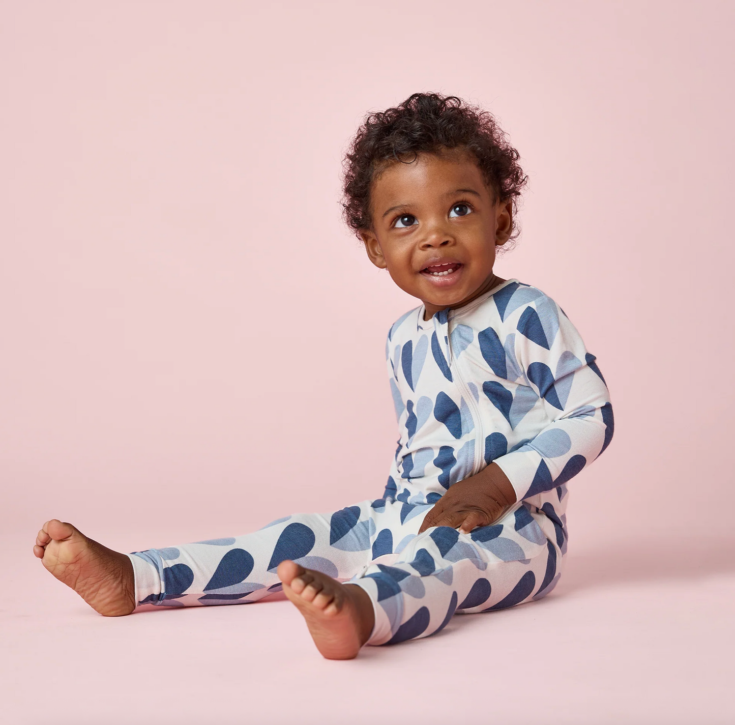 Pink Chicken Baby Bamboo Romper - Blue Half Hearts