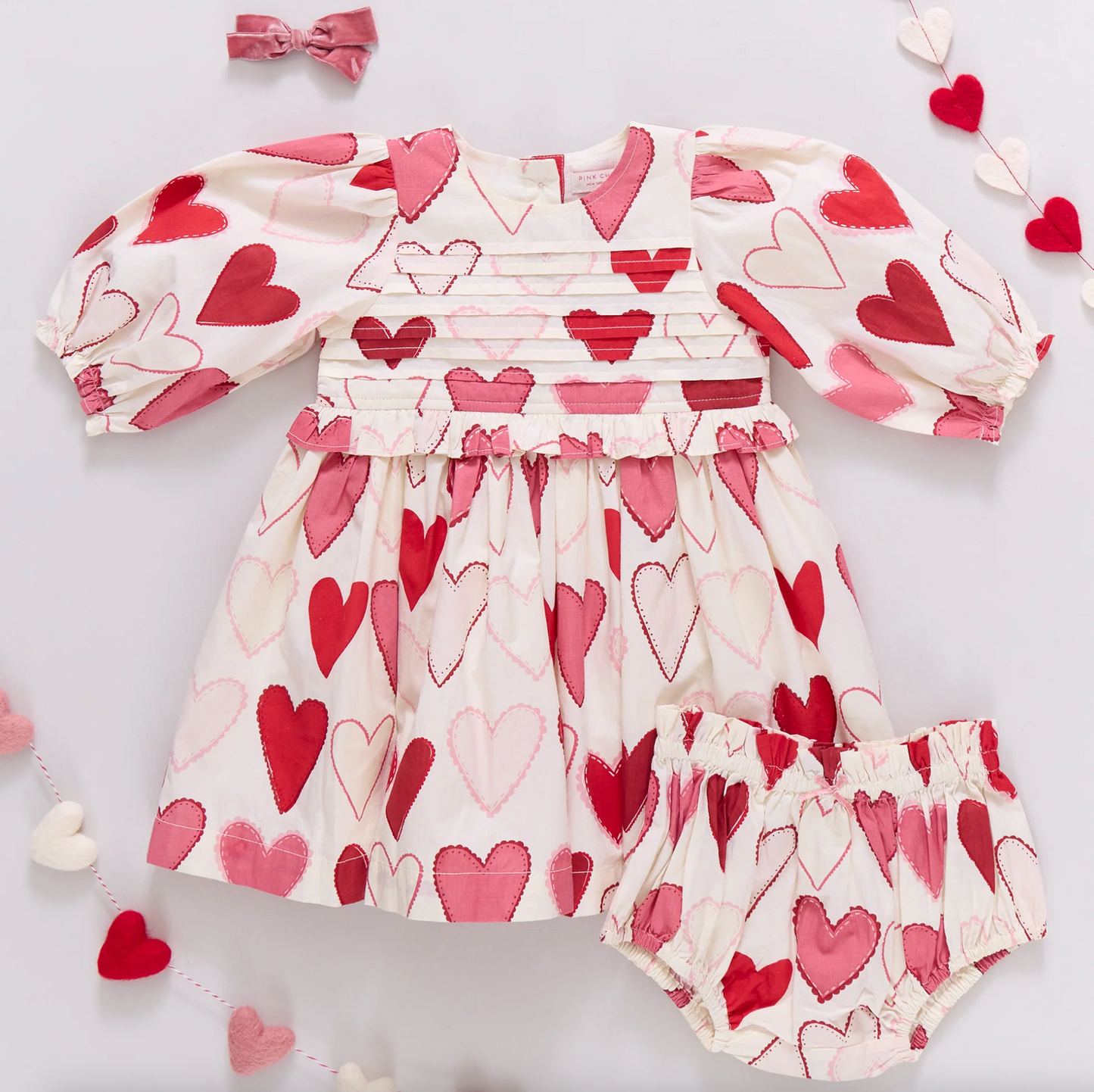 Pink Chicken Baby Girls Renee Dress Set - Gradient Hearts