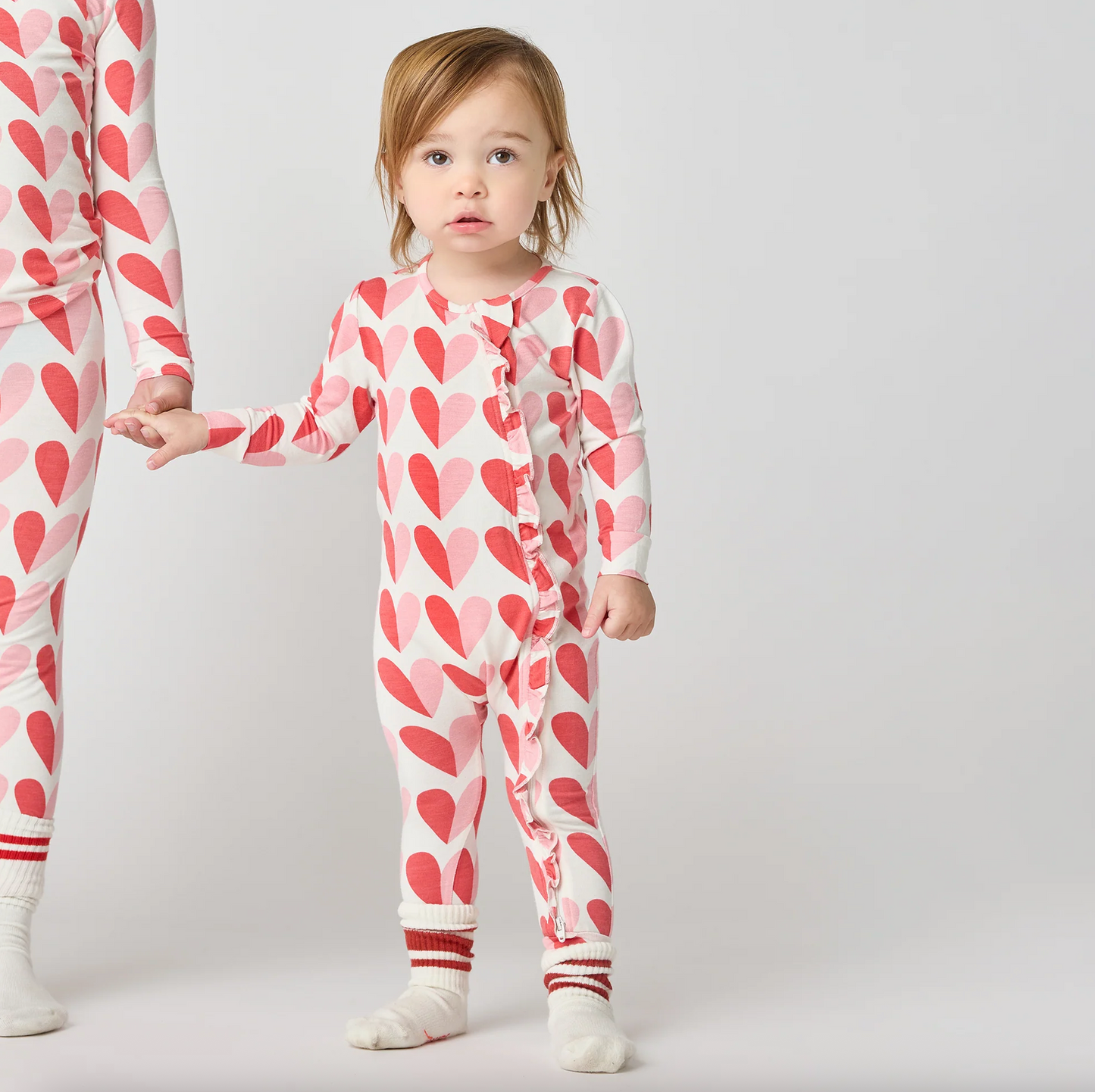 Pink Chicken Baby Ruffle Bamboo Romper - Pink Half Hearts