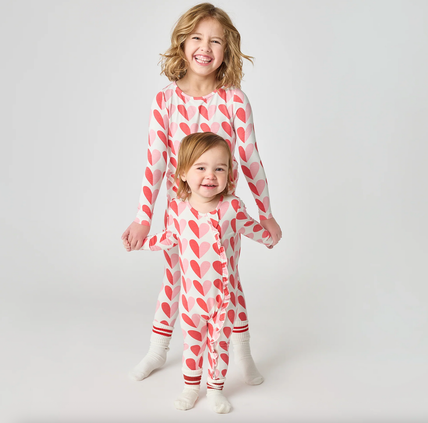 Pink Chicken Baby Ruffle Bamboo Romper - Pink Half Hearts