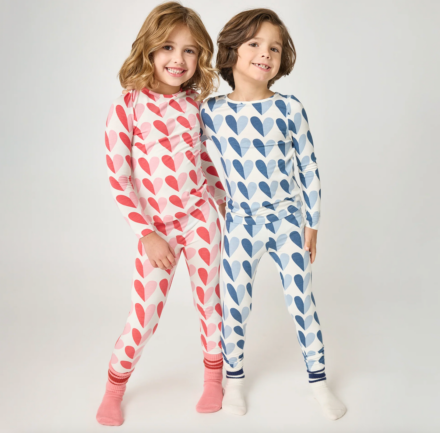 Pink Chicken Kids Bamboo PJ Set - Pink Half Hearts