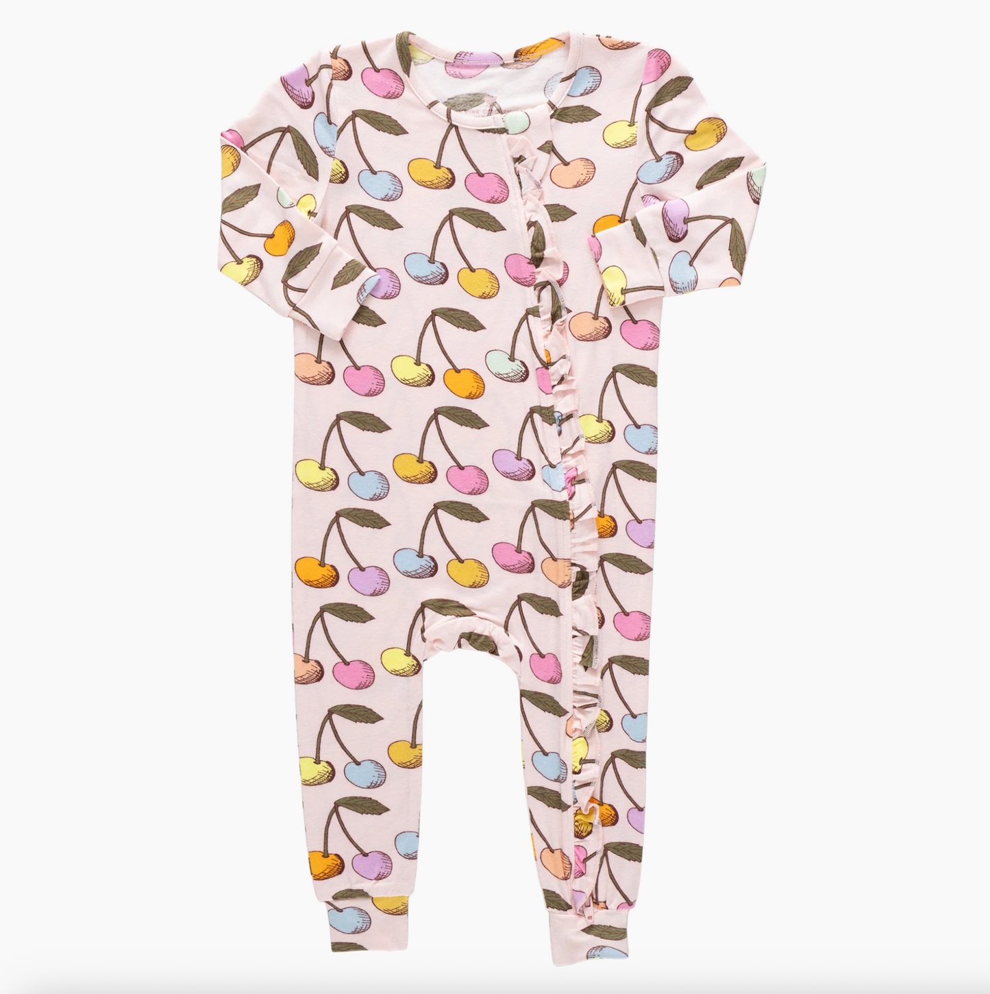 Pink Chicken Baby Ruffle Bamboo Romper - Cloud Pink Cherry