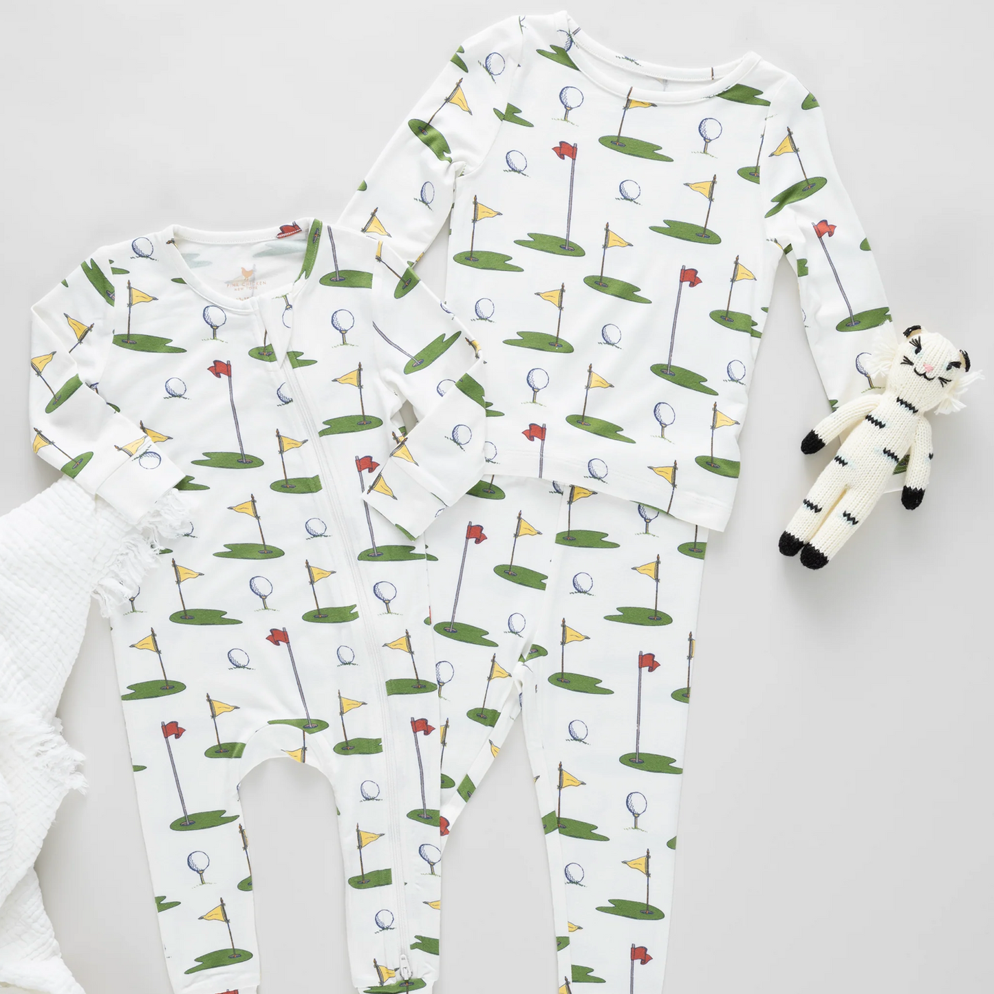 Pink Chicken Kids Bamboo PJ Set - Cream Golf Tournament