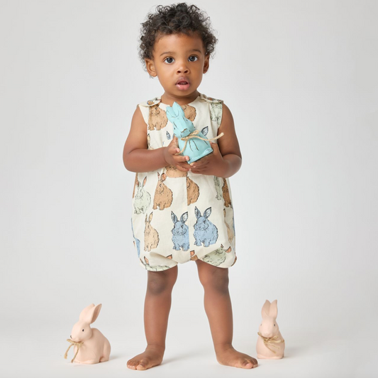 Pink Chicken Baby Boys Noah Jumper - Blue Vintage Bunnies