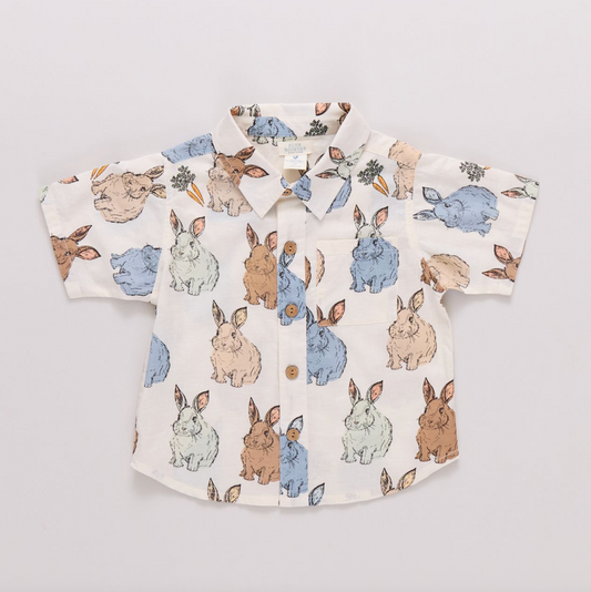 Pink Chicken Boys Jack Shirt - Blue Vintage Bunnies