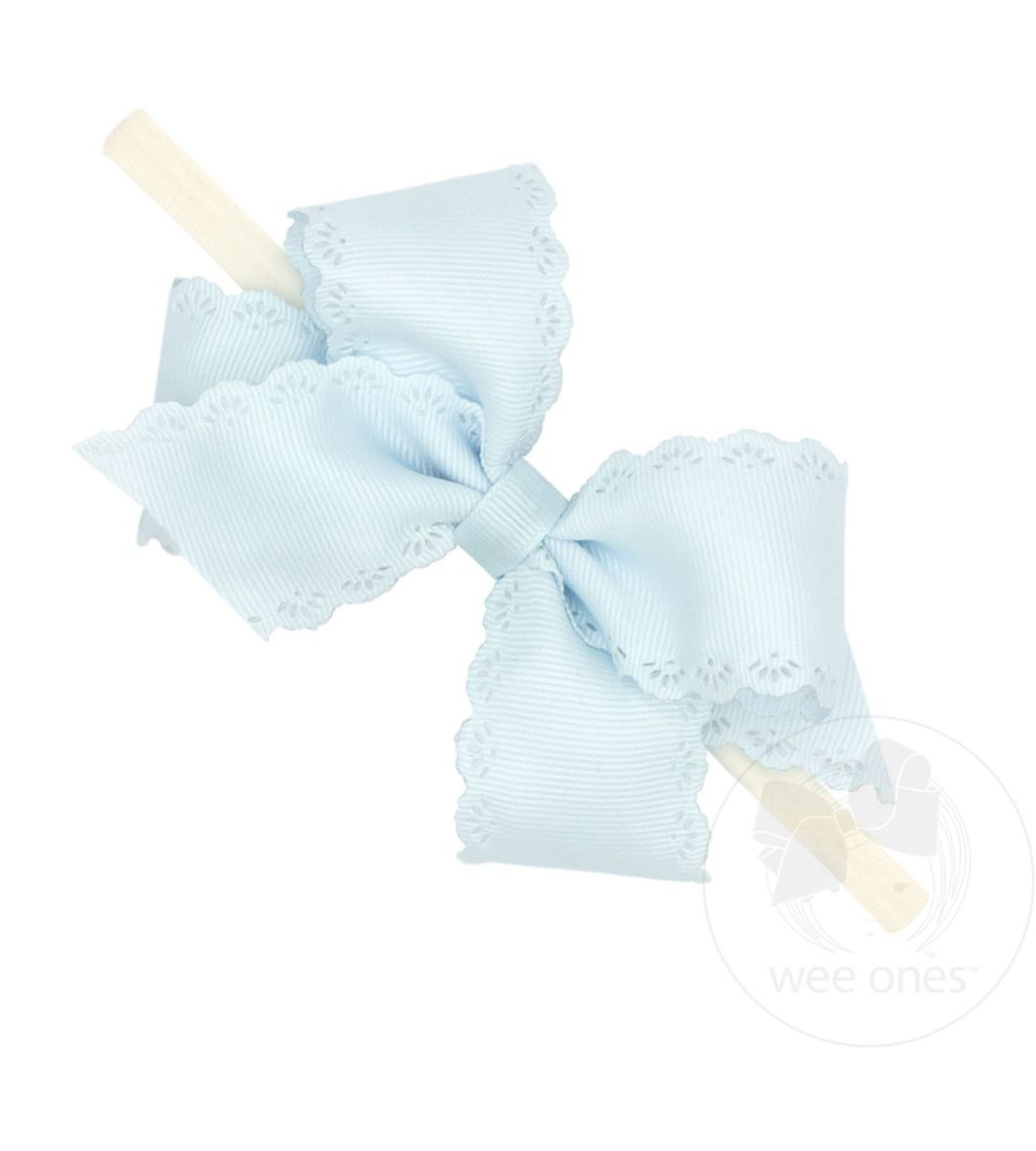 Small Embossed Eyelet Edge Hair Baby Bow - Multiple Color Options