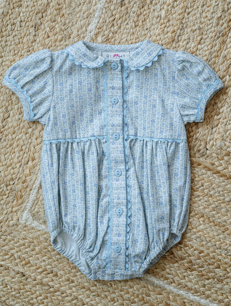 Blue Floral Button Front Bubble