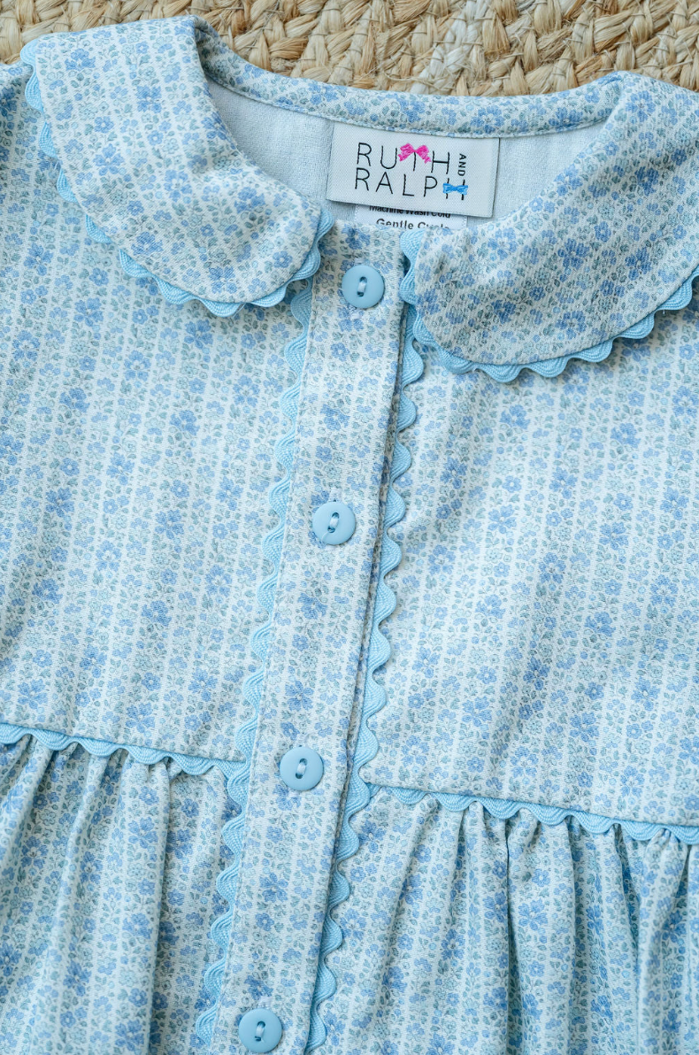 Blue Floral Button Front Bubble