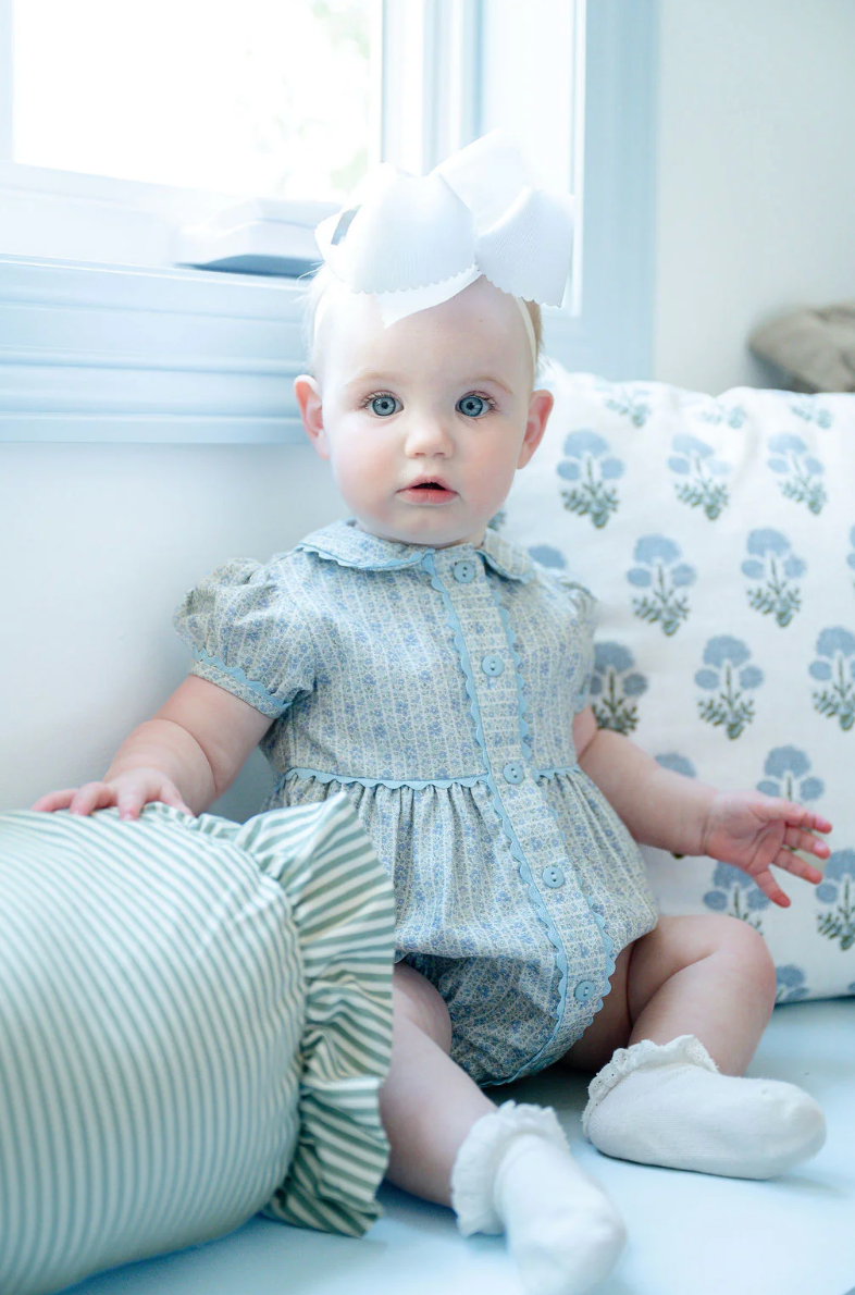 Blue Floral Button Front Bubble