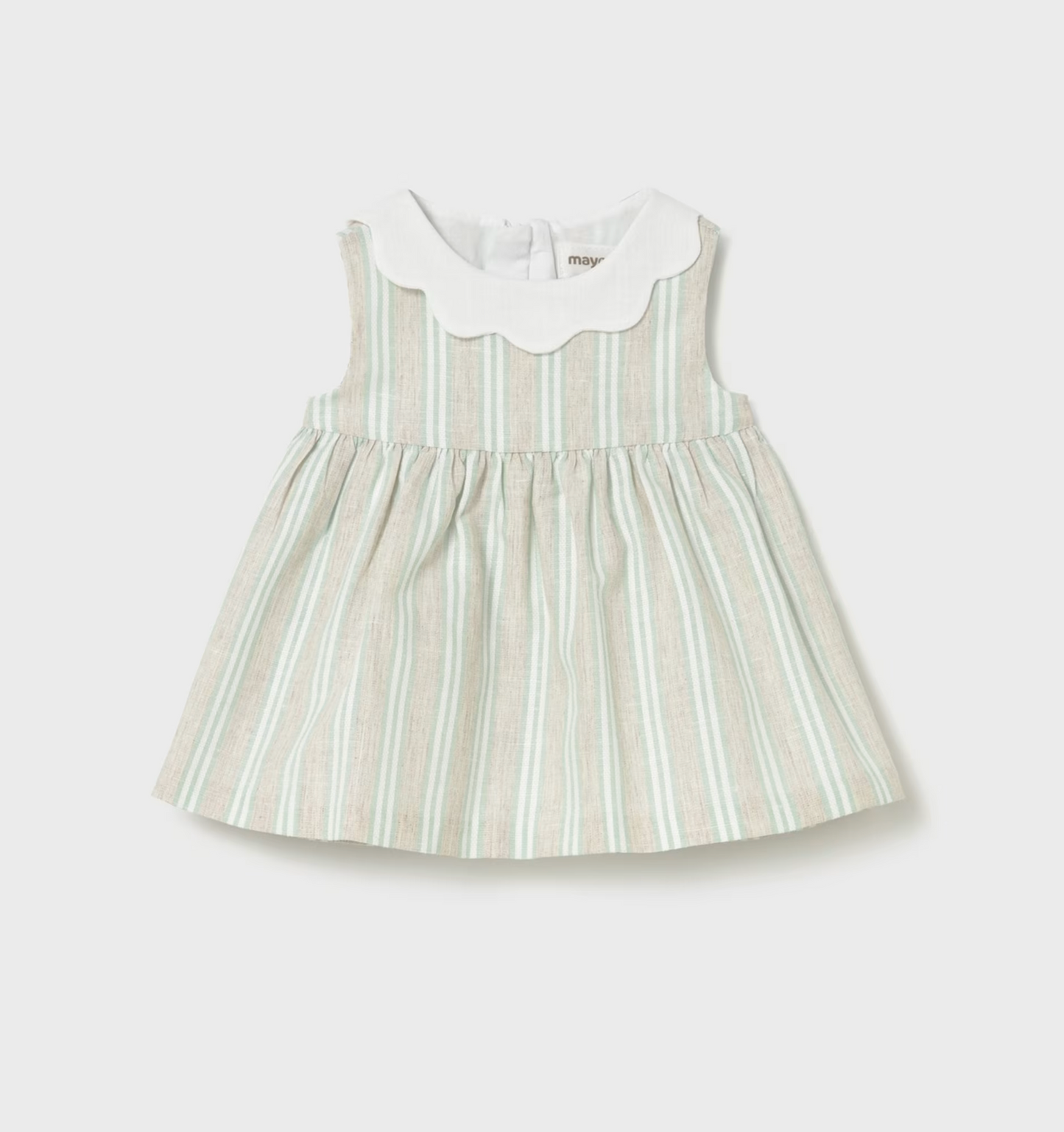 Baby Girl's Striped Linen Dress Aqua