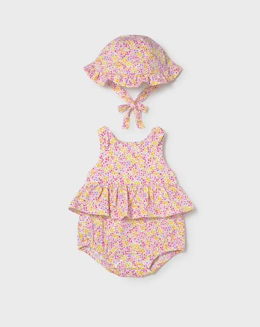 Baby Girl Printed Romper with Hat Set