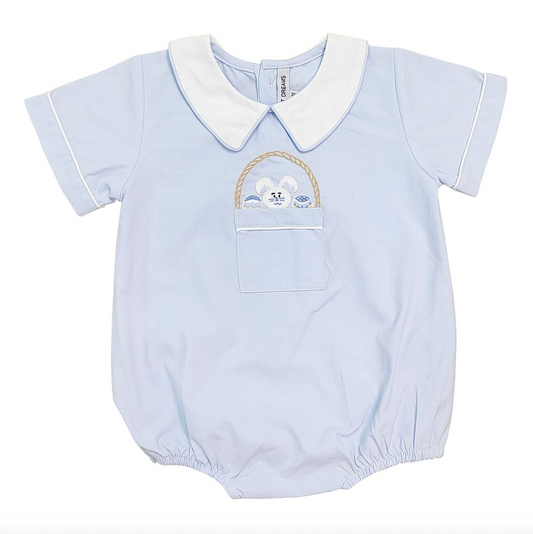 Bunny & Basket Embroidered Blue Bubble