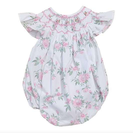 England Rose Pink Floral Print Smocked Bubble