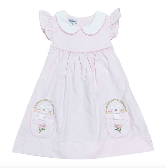 Bunny & Basket Embroidered Pink Dress