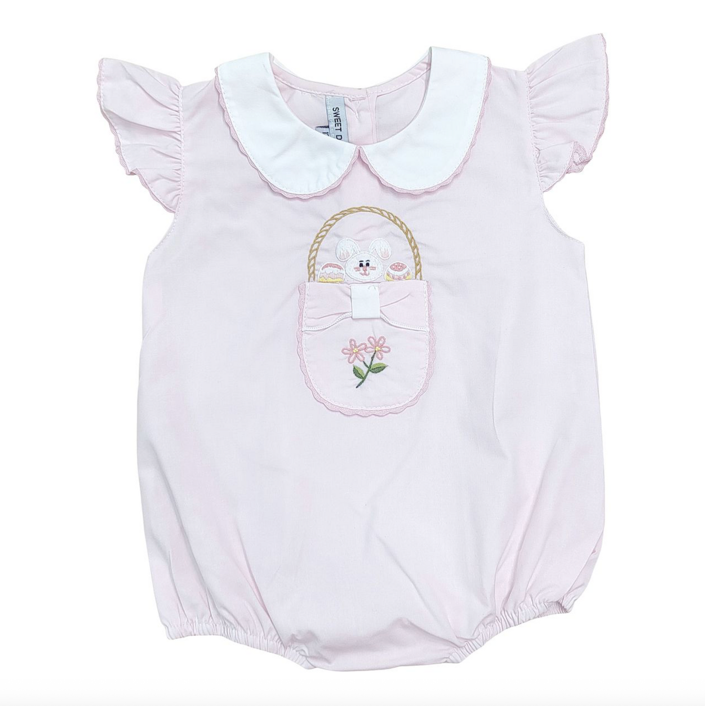 Bunny & Basket Embroidered Pink Bubble
