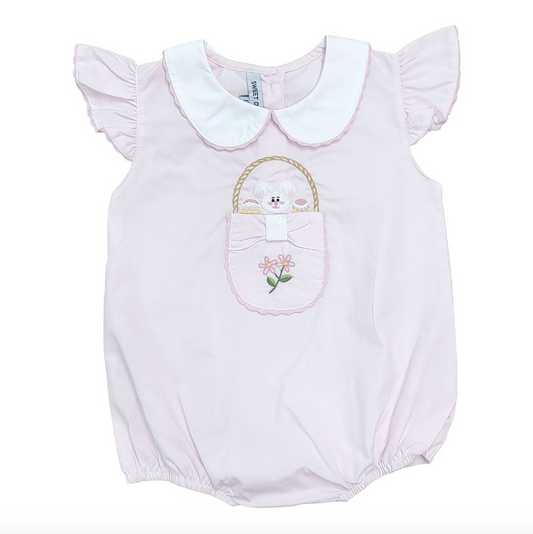 Bunny & Basket Embroidered Pink Bubble