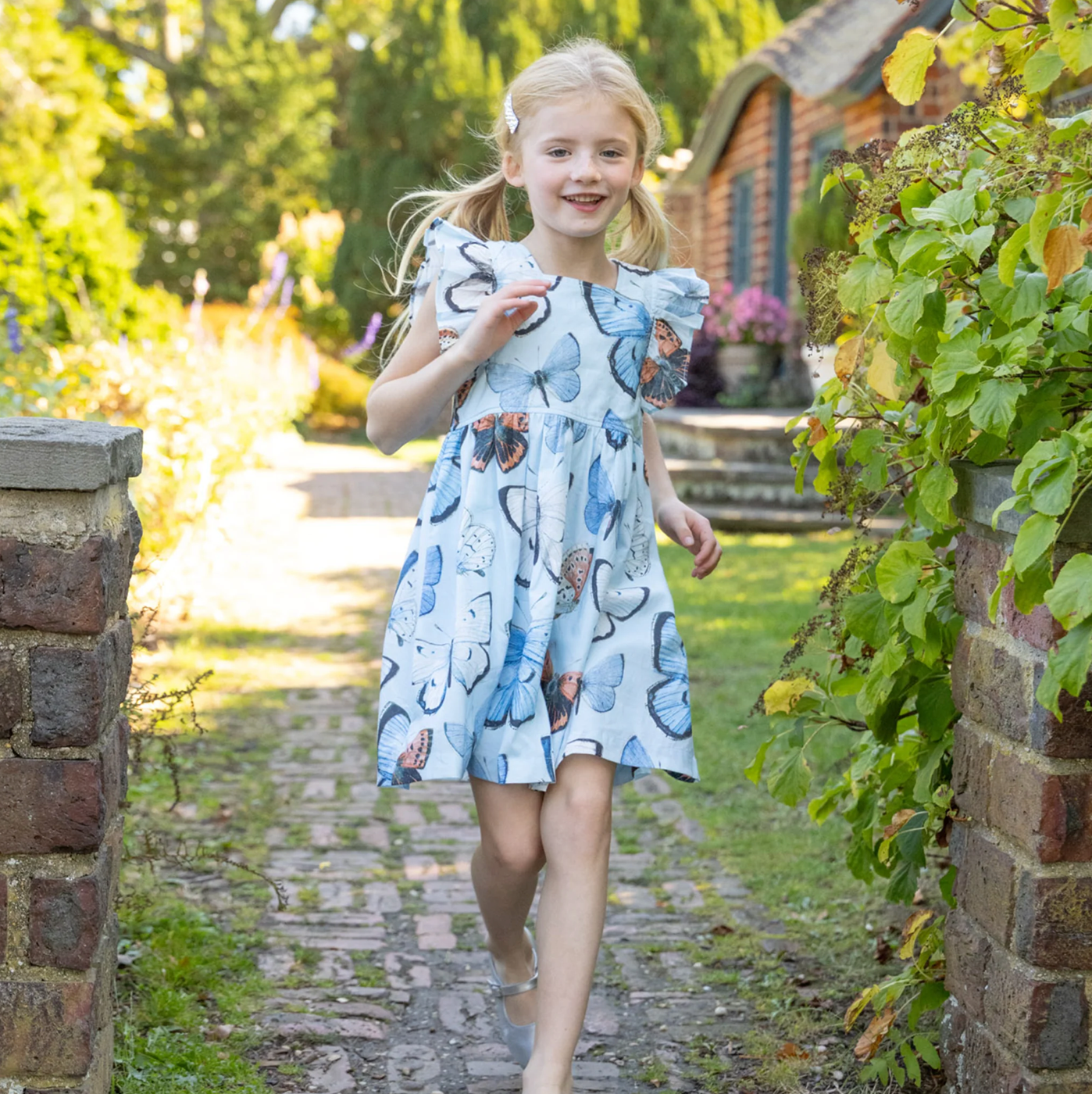 Pink Chicken Girls Elsie Dress - Blue Vintage Butterflies