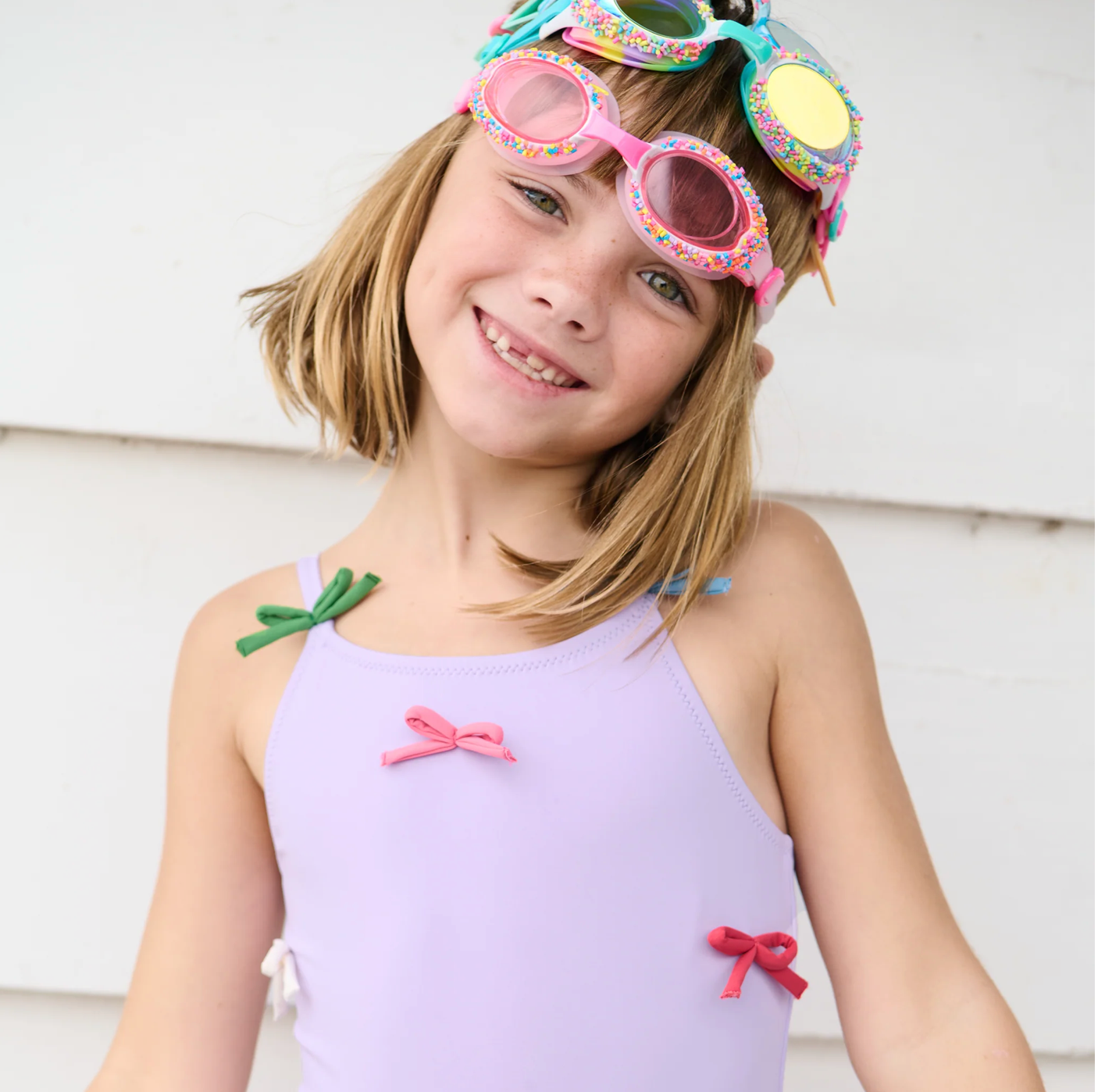 Pink Chicken Girls Lottie Suit - Lavender Multi Bow Appliqué