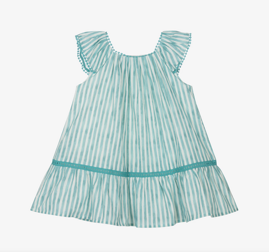 Aqua Striped Girls Dress
