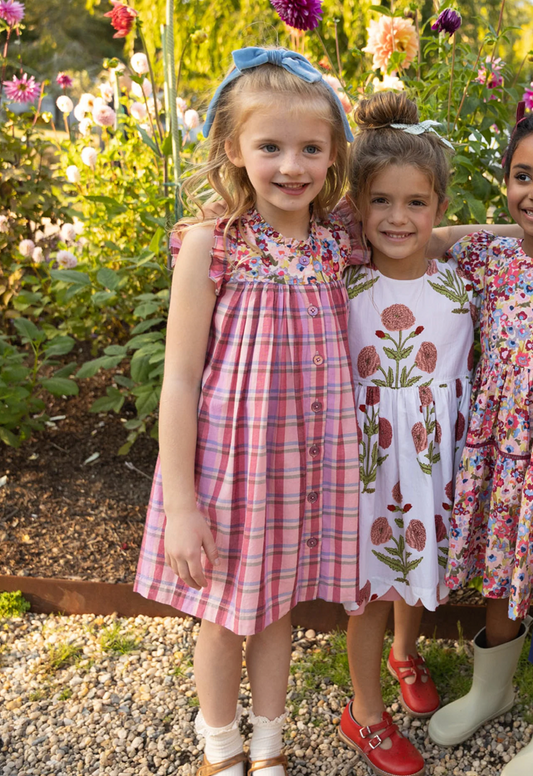 Girls Kaylee Dress - Burgundy Madras Plaid