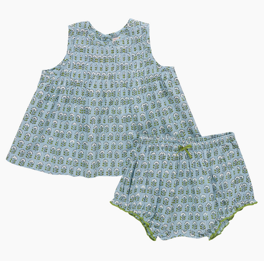 Pink Chicken Baby Girls Jaipur 2-Piece Set - Blue Prairie Block Print