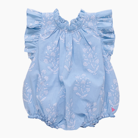 Pink Chicken Baby Girls Harper Bubble - Blue Dewdrop Block Print