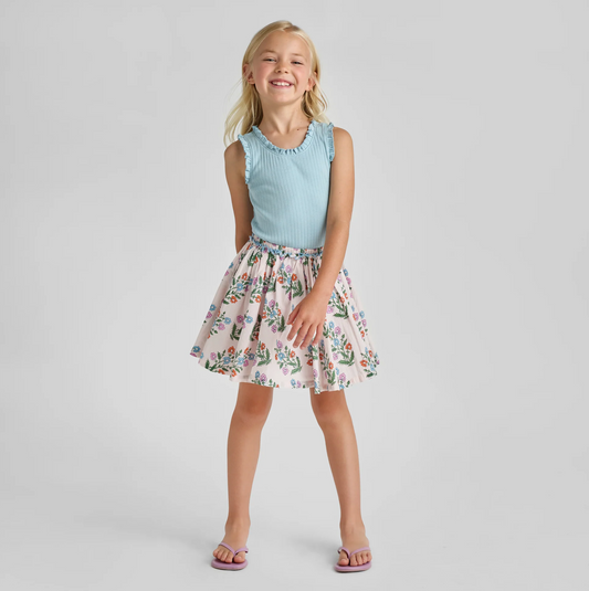 Pink Chicken Girls Gianna Skirt - Pink Dewdrop Block Print
