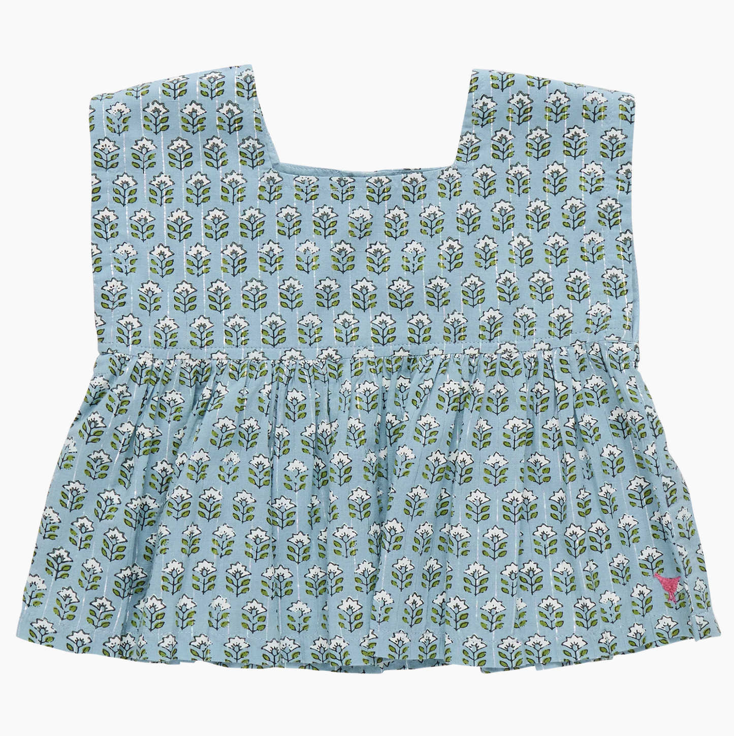 Pink Chicken Girls Kamari Top - Blue Prairie Block Print