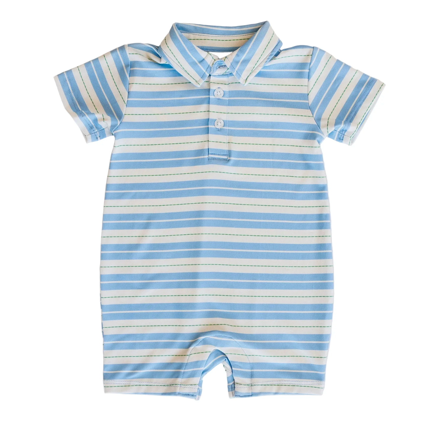 Knox Romper - Blue & Green Ticking Stripe
