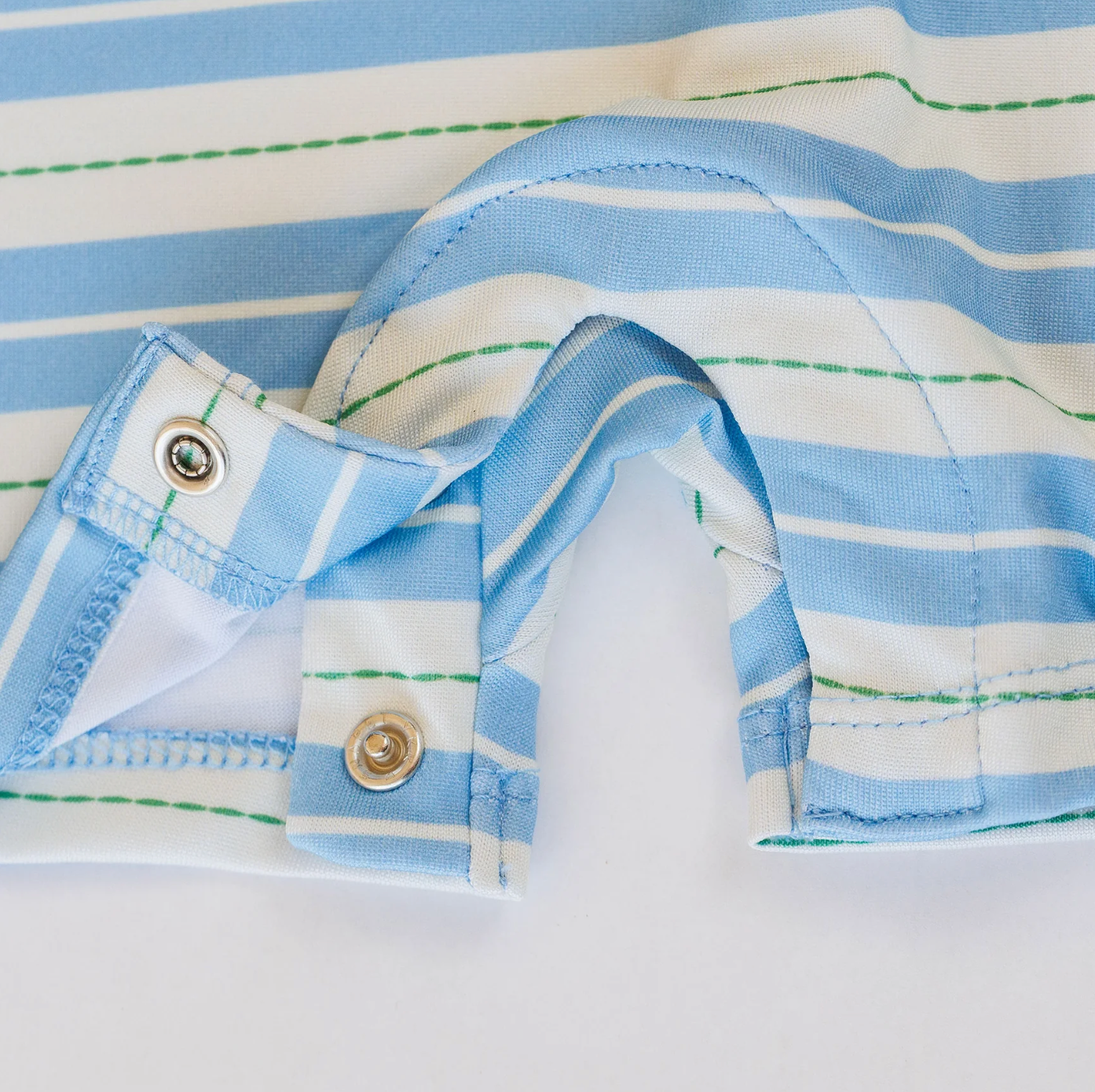 Knox Romper - Blue & Green Ticking Stripe