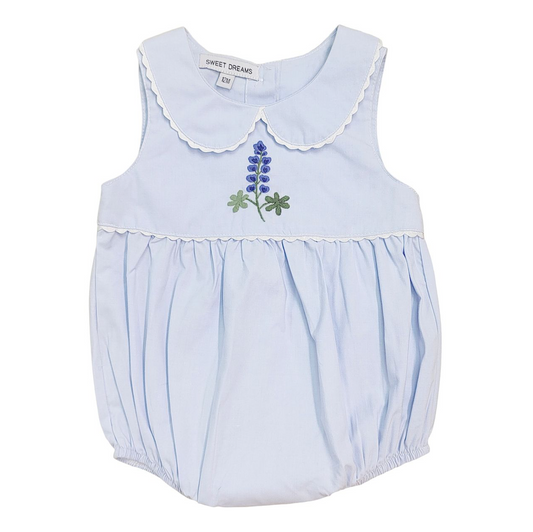 Embroidered Bluebonnet Baby Girl Bubble