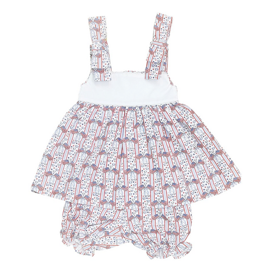 Patriotic Print Bow Shoulder Bloomer Set