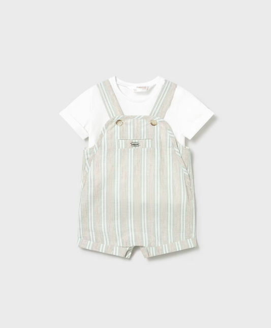 Printed Dungaree and T-Shirt Set - Aqua