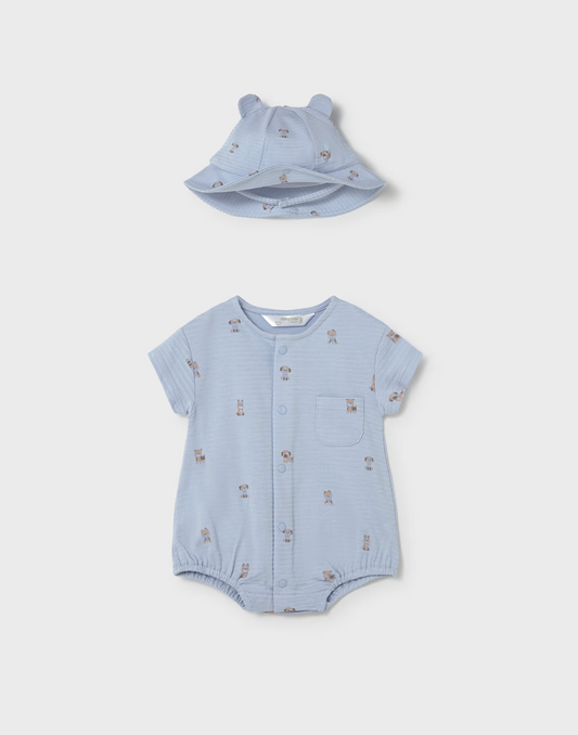 Boy Puppy Romper and Hat Set