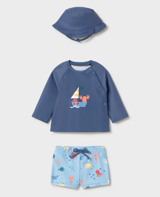 Baby Boy 3-Piece Swim Set With Sun Protection