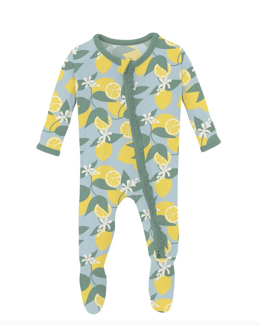 KicKee Pants Ruffle Footie Spring Sky Lemonade