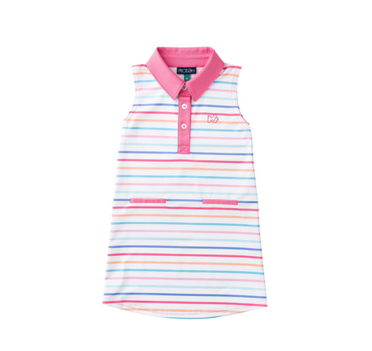 Girls Sleeveless Polo Dress Orange Sunset Stripe