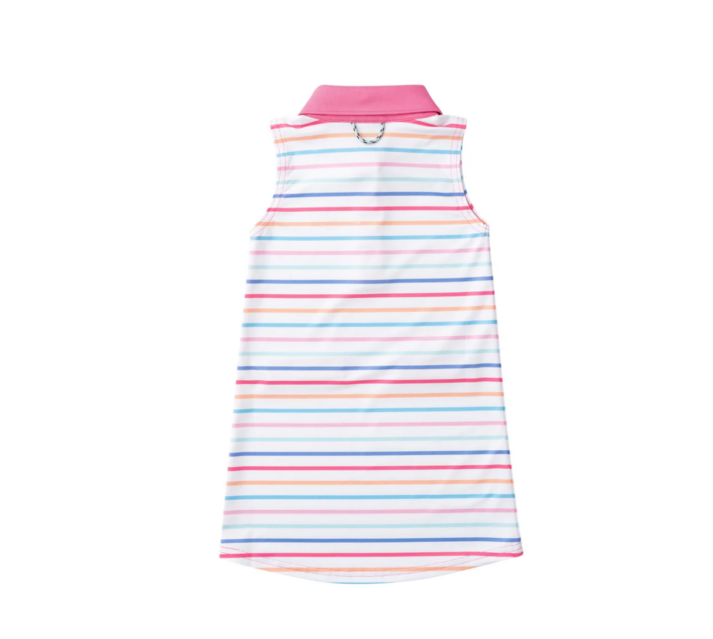 Girls Sleeveless Polo Dress Orange Sunset Stripe