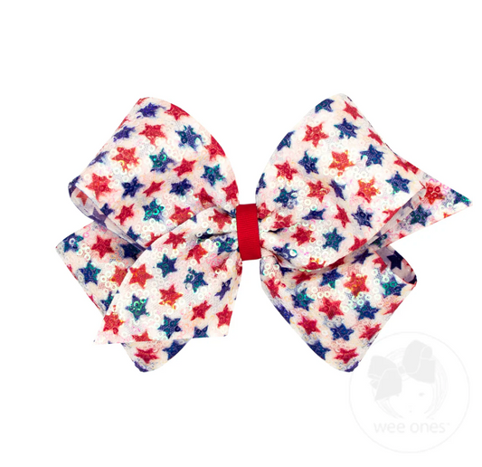 King Patriotic Sequin Star Print Hair Bow