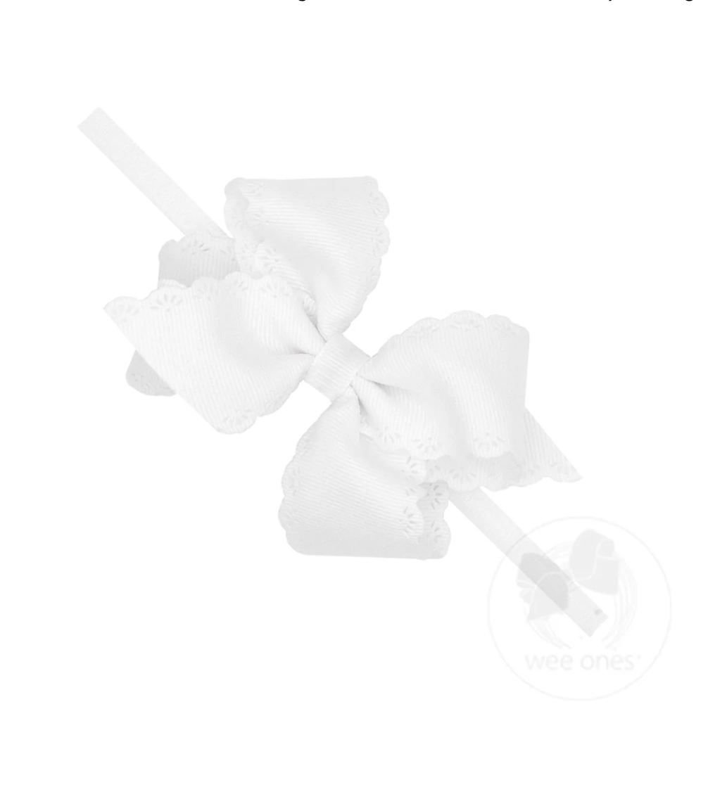 Small Embossed Eyelet Edge Hair Baby Bow - Multiple Color Options