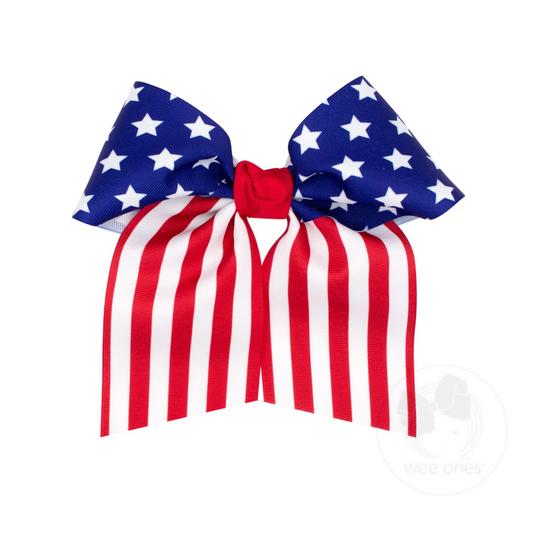 King Patriotic Printed Grosgrain Hair Bow with Tails