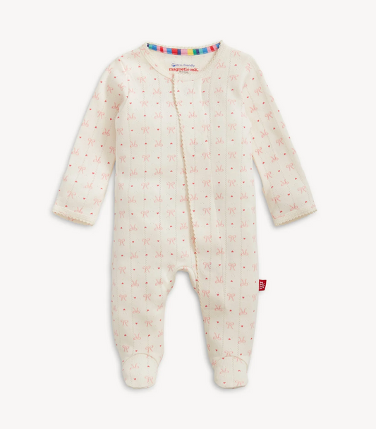 Heart & Bow Pointelle Magnetic Footie