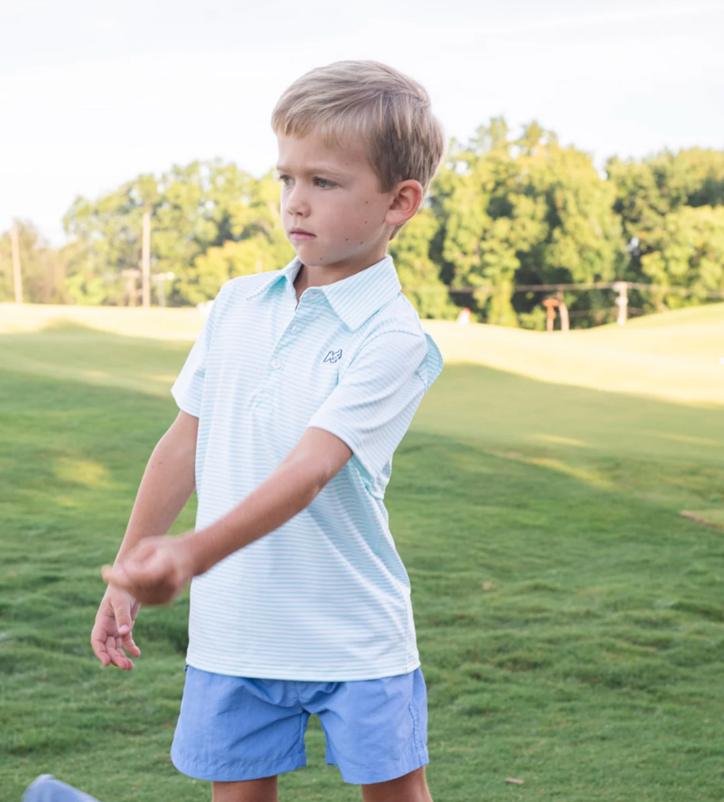 Aruba Blue Stripe Short Sleeve Pro Performance Polo