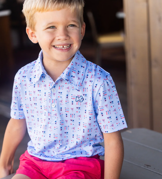 Fireworks Print Short Sleeve Performance Polo