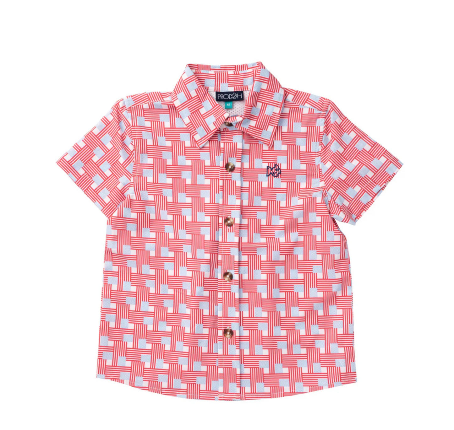 Short Sleeve American Flag Plaid Button Down Shirt